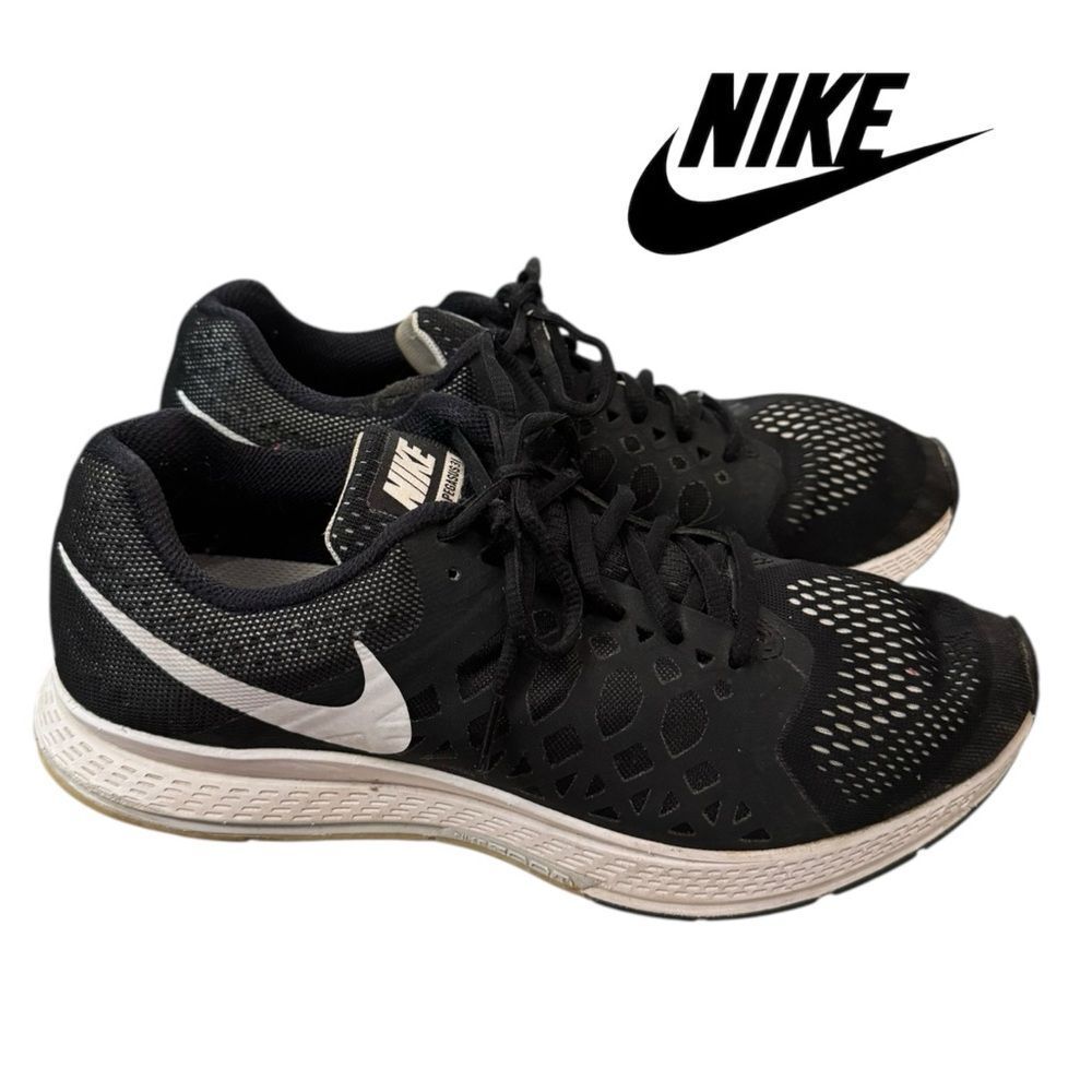Nike Women's Air Zoom Pegasus 31 Black and White 654486-010 Running Shoes 11 - Picture 1 of 6